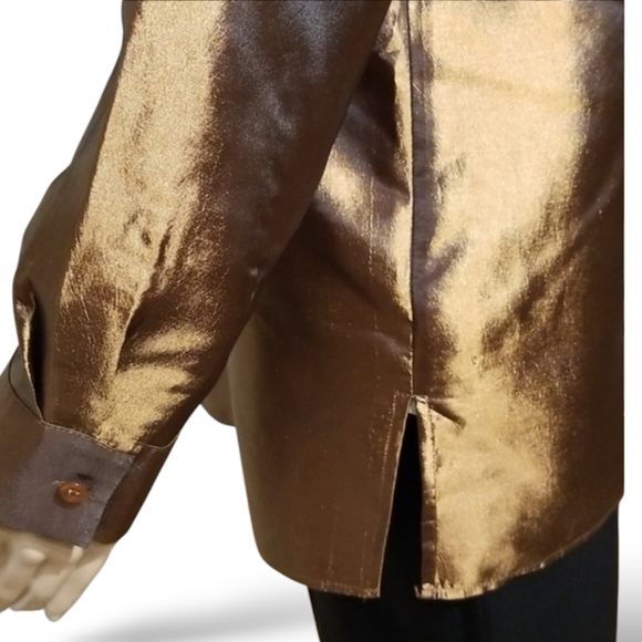 NWOT Lily Moss Shirt Button Down Festive Party / Sz P/M / Copper-coloured - Picture 9 of 16